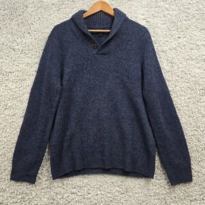 J Crew Sweater Mens Small Blue Lambswool‎ Shawl Collar Knit Long Sleeve Pullover
